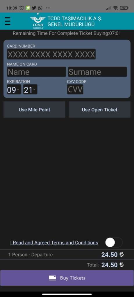 طريقة حجز تذكرة قطار من الإنترنت عبر تطبيق TCDD على الهاتف الدفع