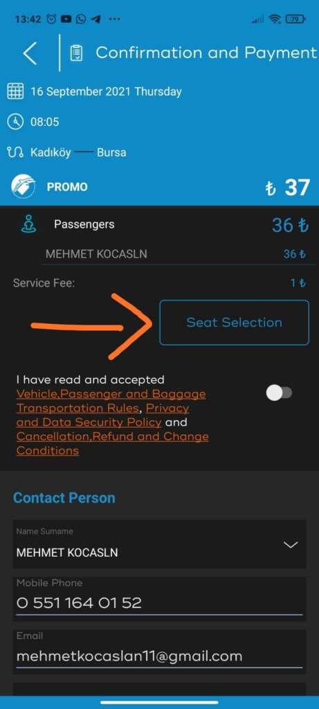 طريقة حجز بطاقة باخرة نقل داخلي من خلال تطبيق İDO على الهاتف تحديد المقعد
