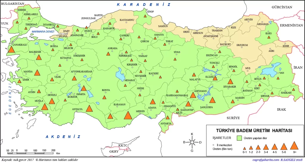 مناطق زراعة اللوز في تركيا 
