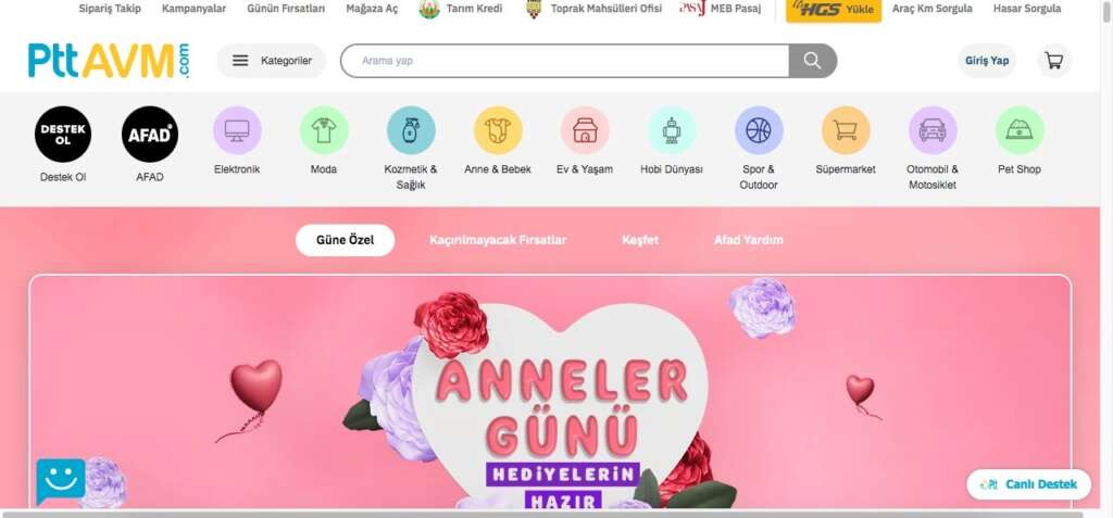 لقطة شاشة - تطبيق ptt Avm للتسوق عبر الانترنت في تركيا