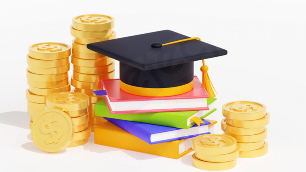 كتب - قبعة تخرّج - نقود - منحة دراسية في تركيا