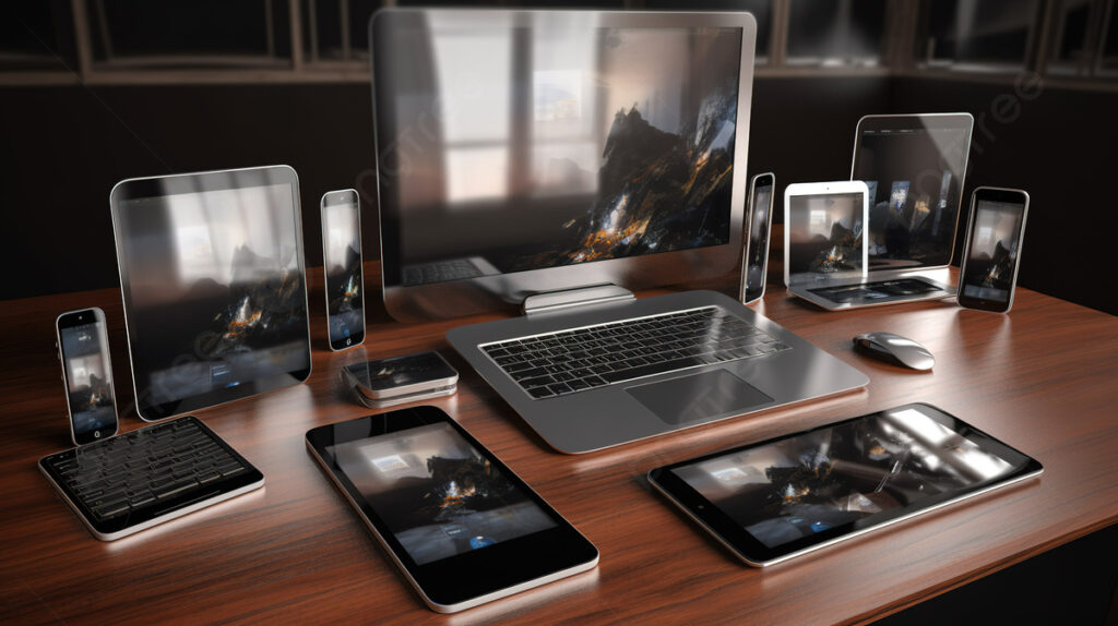 محموعة متنوعة من أجهزة الحواسيب النقالة  والهواتف المحمولة